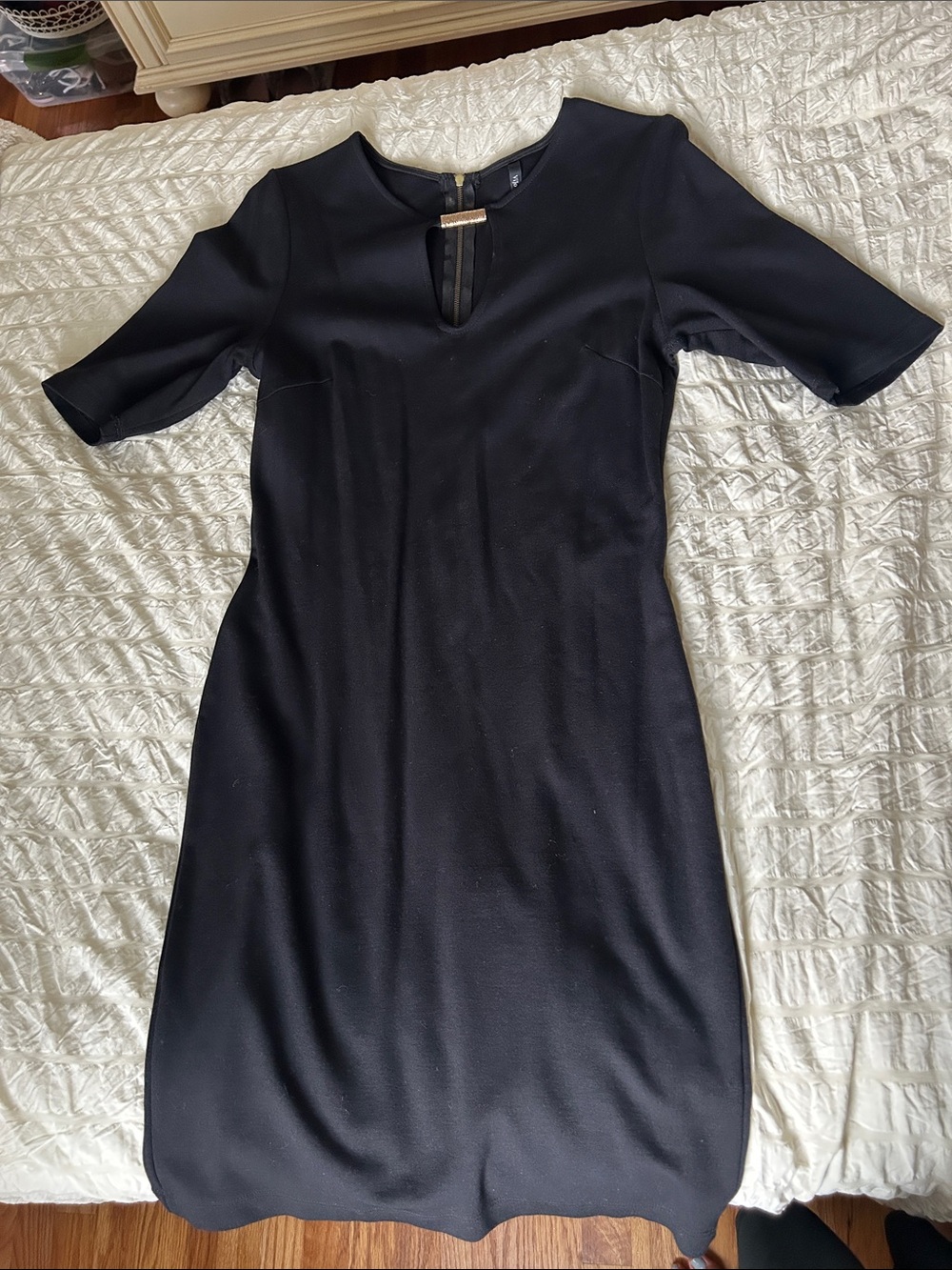 Classic Black Midi Dress with Keyhole Accent